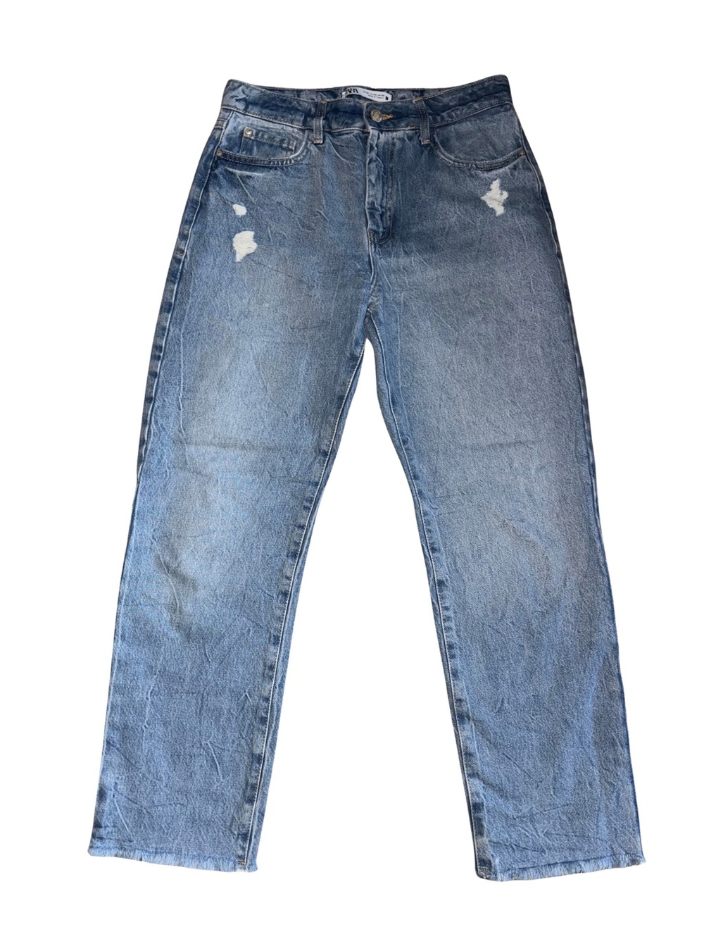 Zara Light Blue Cropped Distressed Jeans